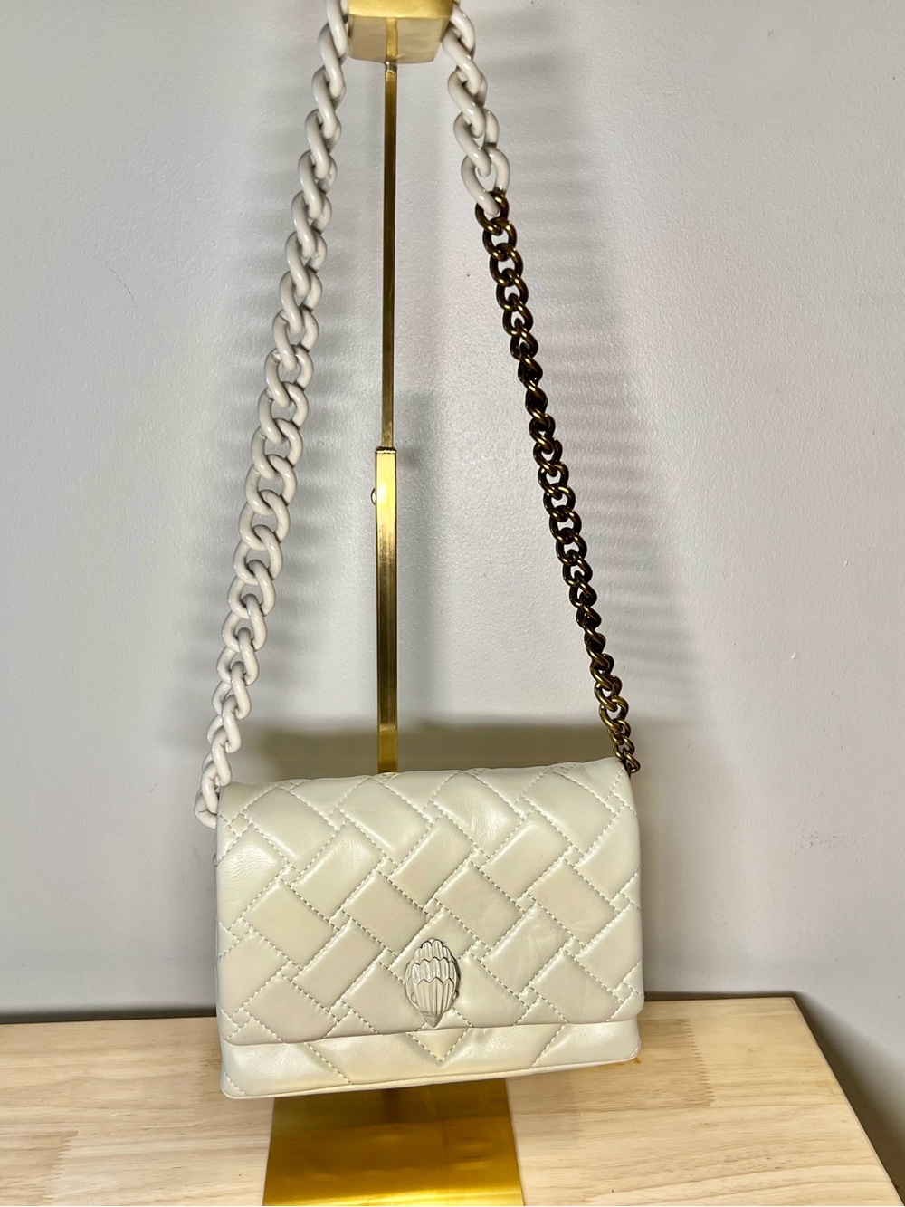 Kurt Geiger cream Mini Kensington Quilted Leather bicolor chain Crossbody EUC